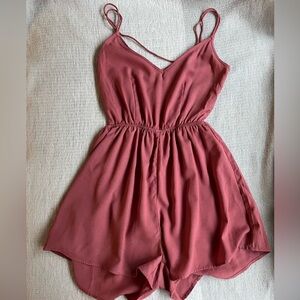 Dusty Rose Chiffon Lace Back Romper